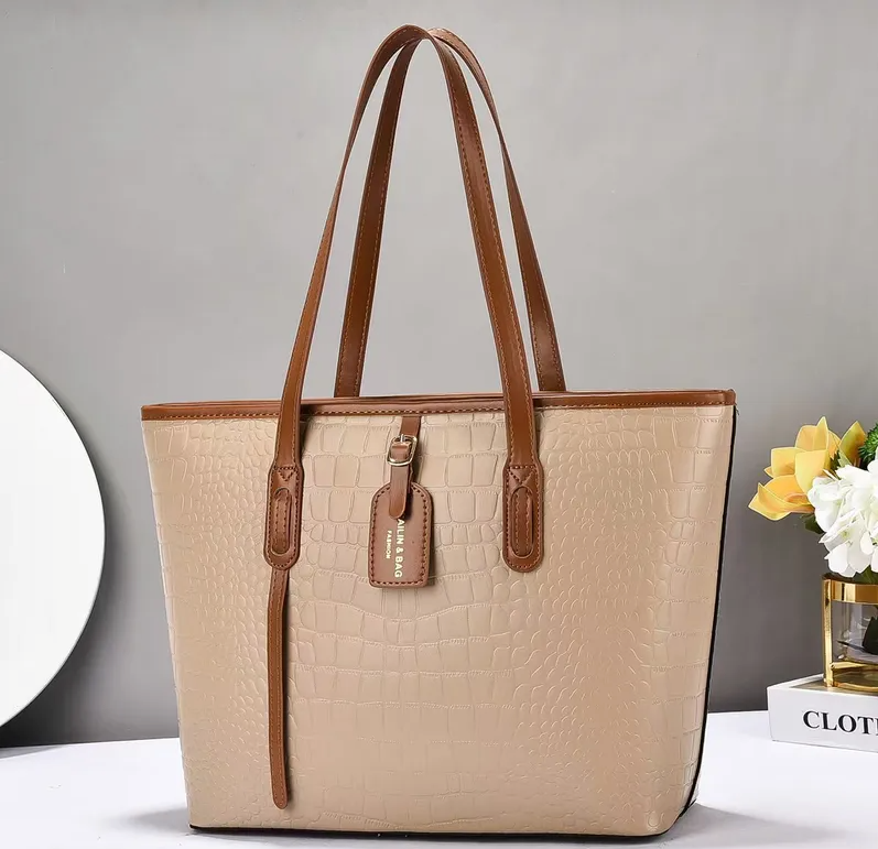 Croc-Embossed Leather Tote Bag