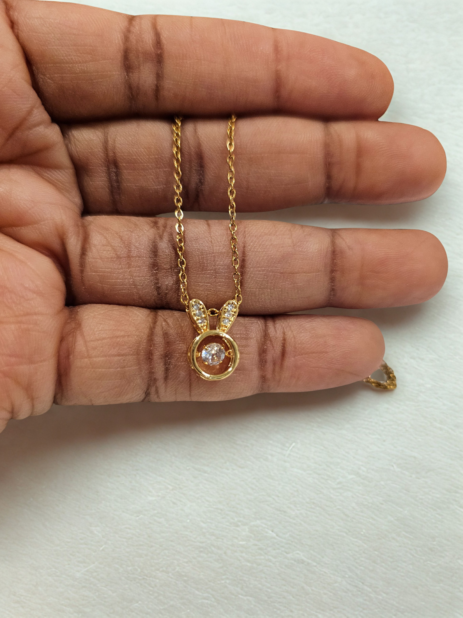 18K Gold Plated- Stainless Steel Bunny Head Necklace – Sparkling Charm Edition