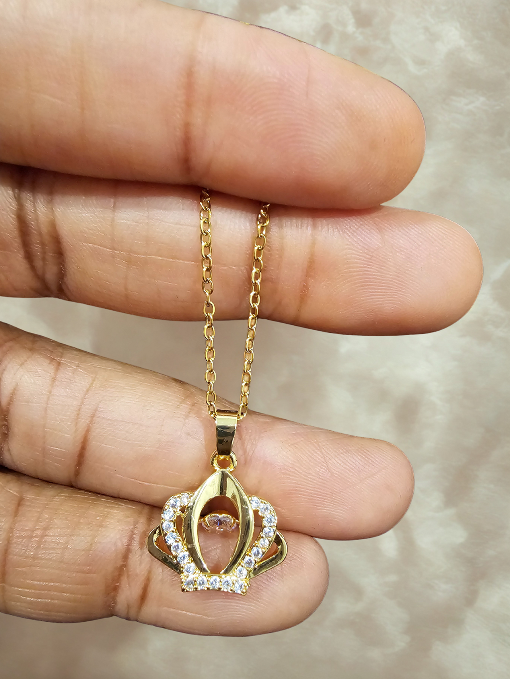 18K Gold Plated- Stainless Steel Crown Necklace – Royal Sparkle Collection