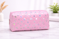 Quilted Makeup Bag with Holographic Hearts – Large Cosmetic Organizer Pouch