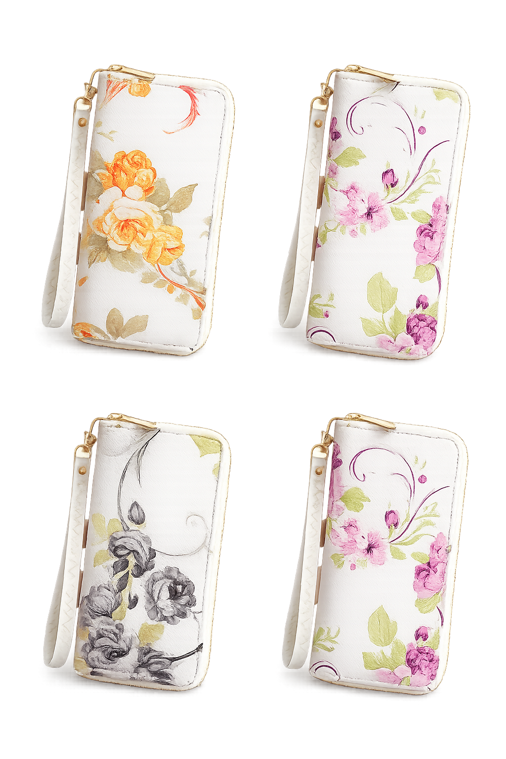 Floral Zipper Wristlet Wallet – PU Leather Phone Wallet Clutch with Strap