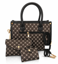 4-Piece Designer Style Handbag Set – Pattern Tote, Crossbody Strap, Wallet & Card Holder