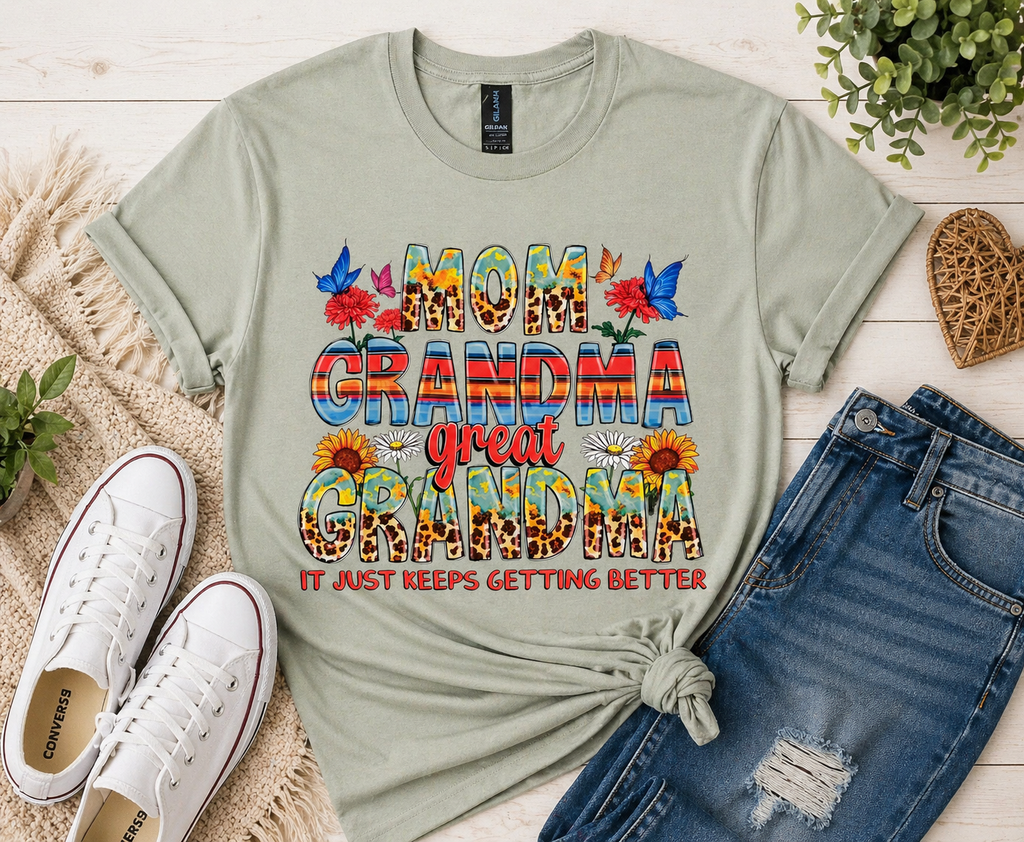 Mom Grandma Great Grandma Graphic T-Shirt – Floral Leopard Family Tee