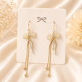 Golden Bow Crystal Tassel Earrings