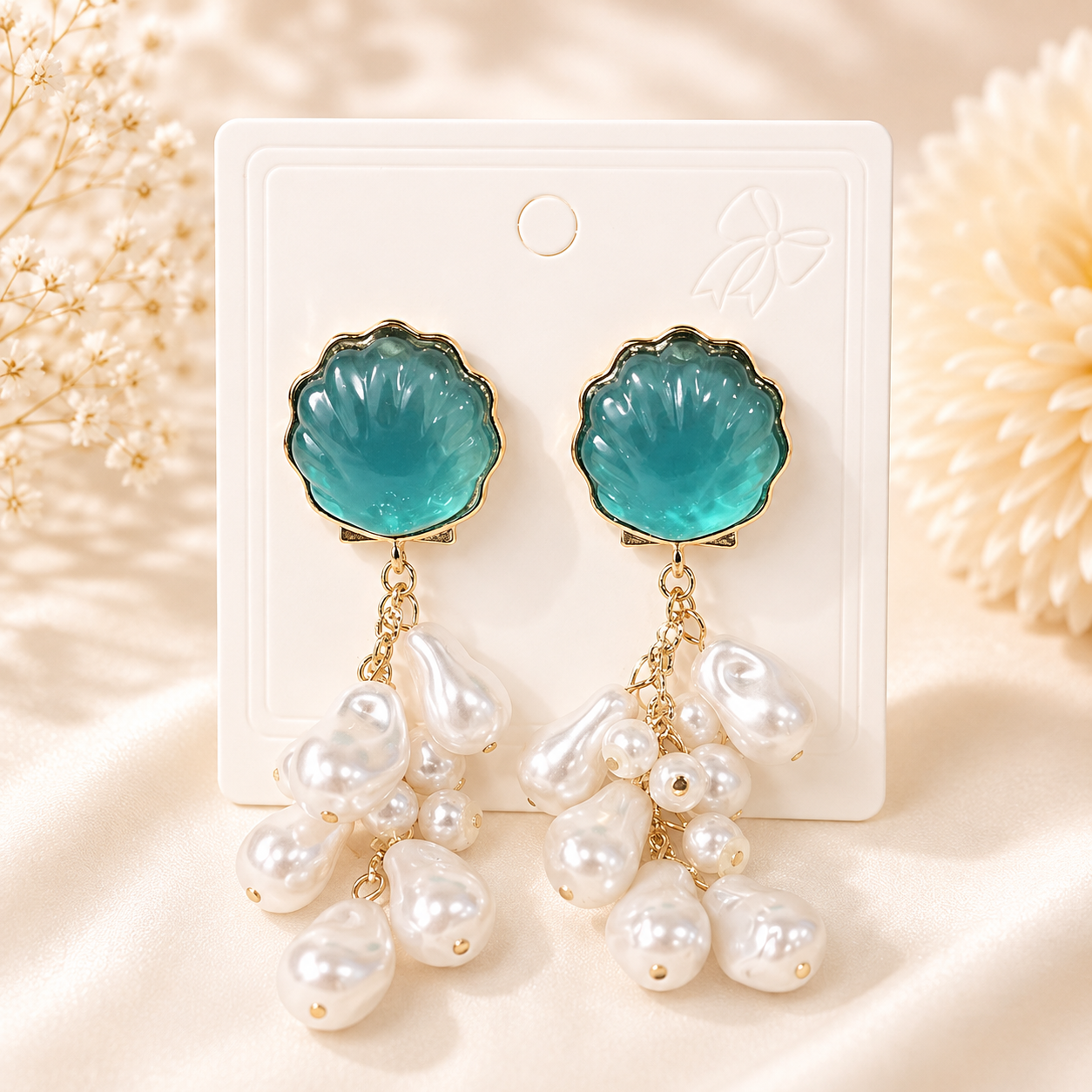 Ocean Pearl Seashell Cascade Earrings
