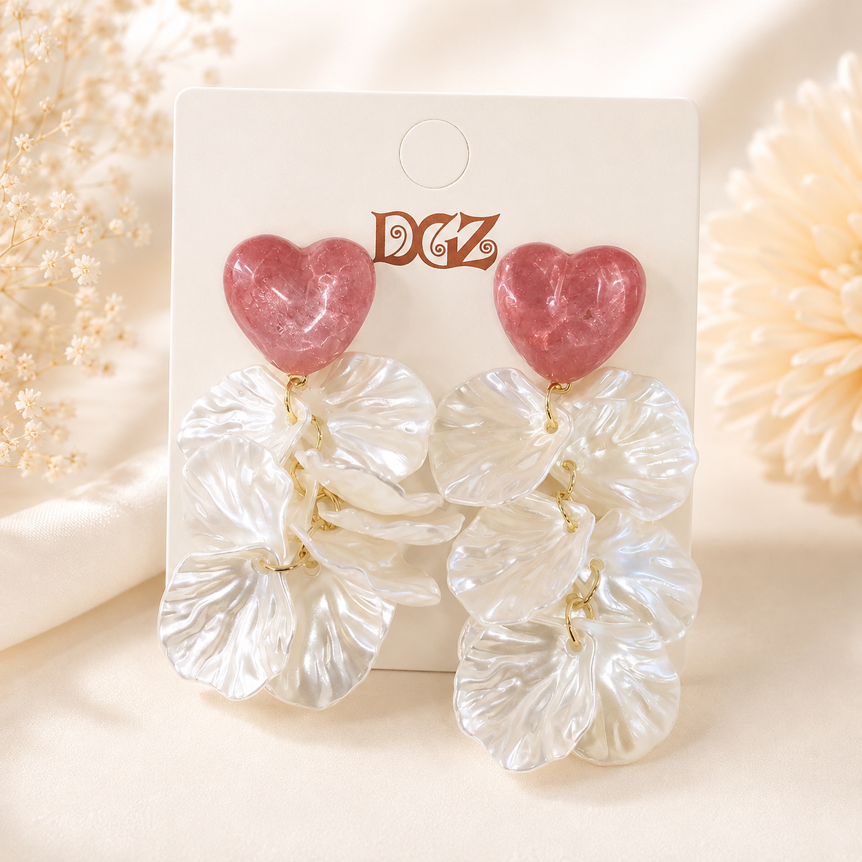 Blushing Heart Petal Statement Earrings