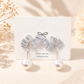 Crystal Bow & Pearl Drop Earrings