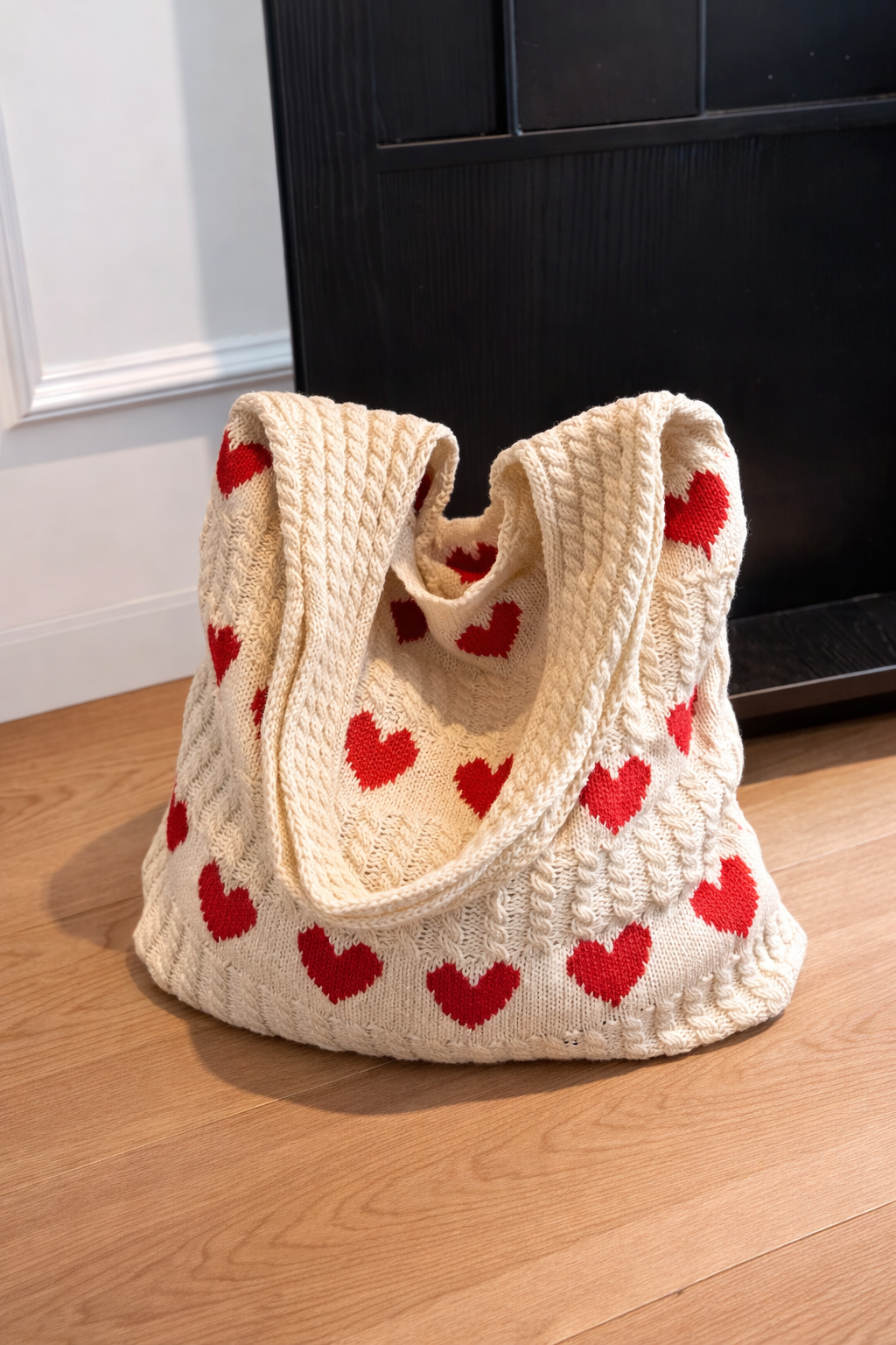Heart Pattern Yarn Vintage Tote Bag