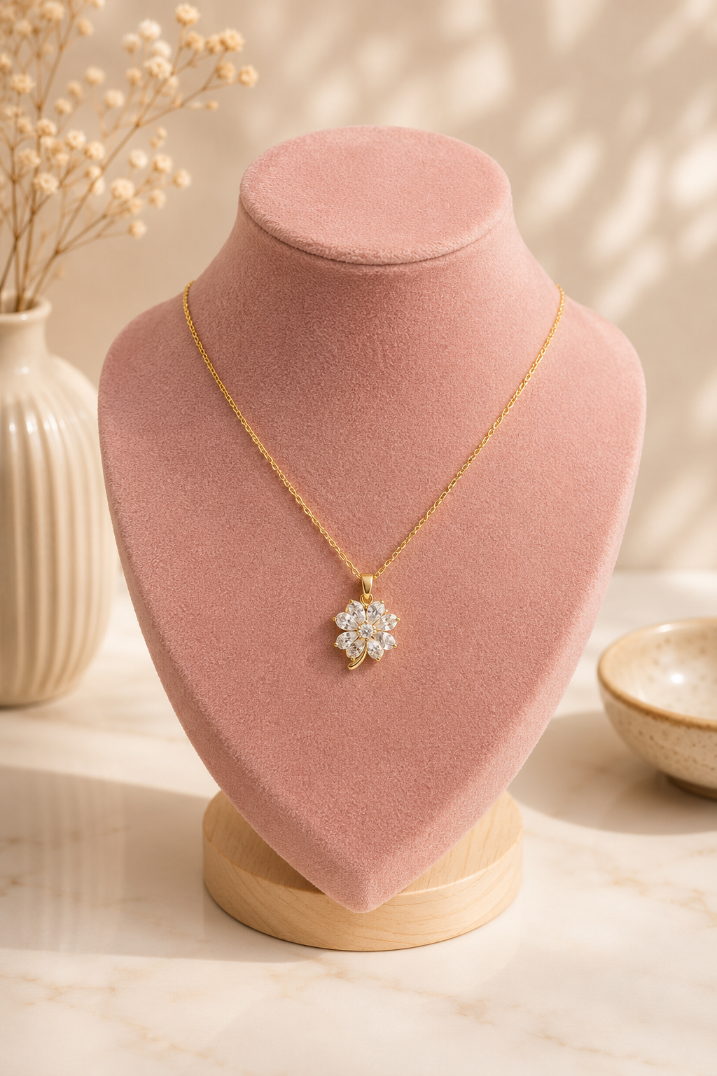 Crystal Bloom Pendant Necklace – 18K Gold Plated Stainless Steel | Tarnish Resistant