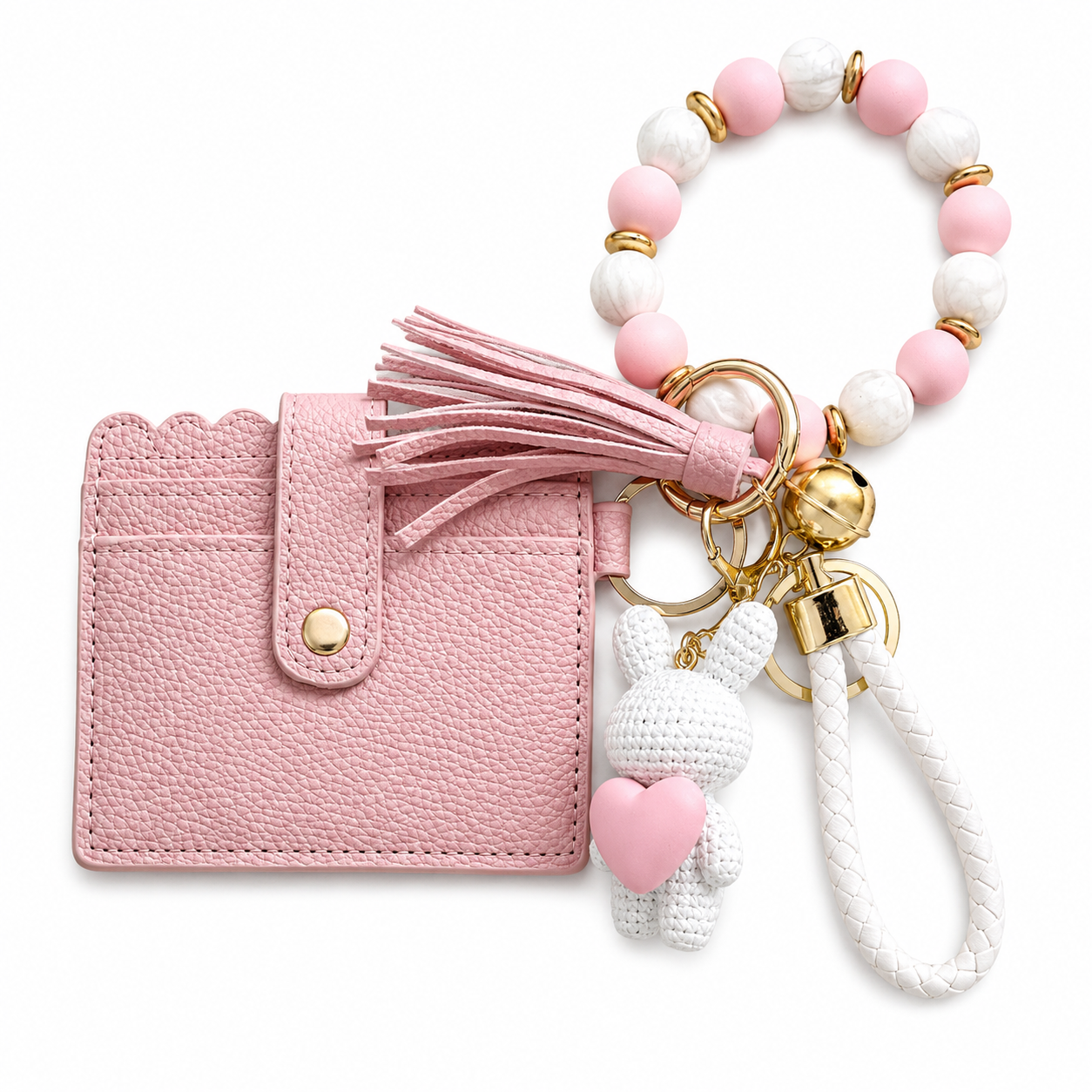 Pink Bunny Wristlet Wallet Set