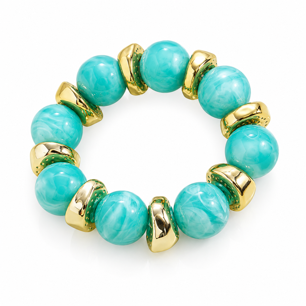 Luxury Marble Beaded Stretch Bracelet with Gold Accents – Multiple Colors