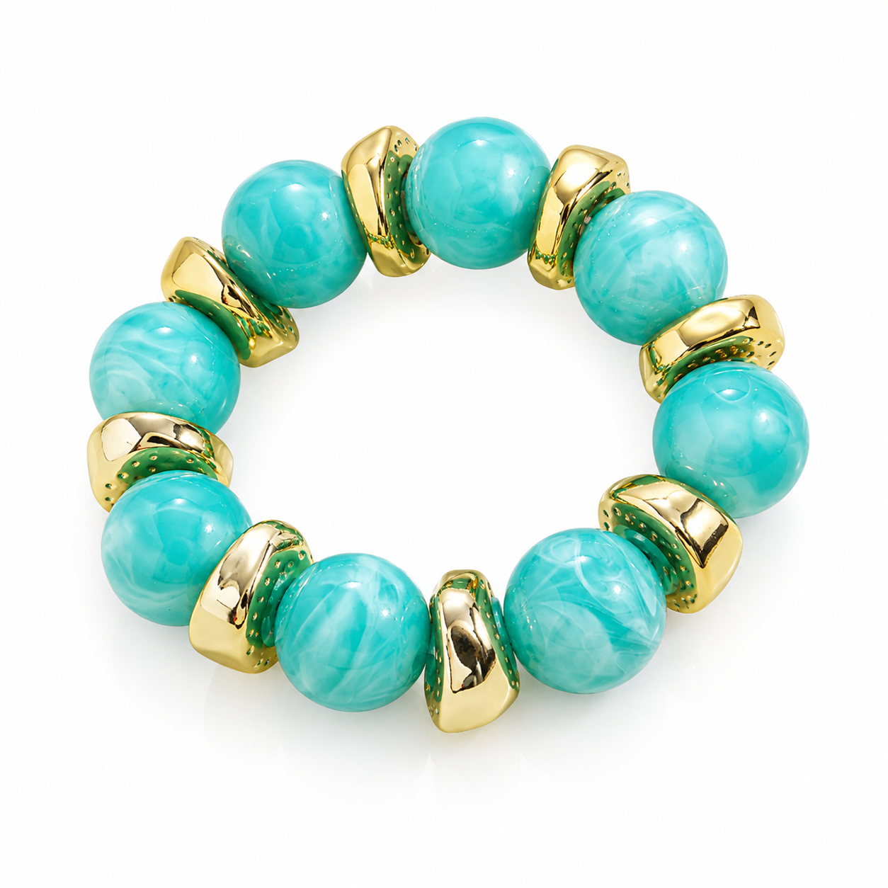 Luxury Marble Beaded Stretch Bracelet with Gold Accents – Multiple Colors