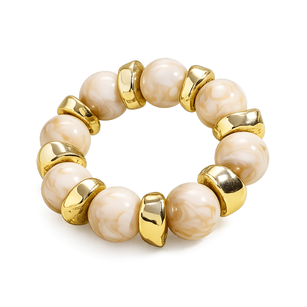 Luxury Marble Beaded Stretch Bracelet with Gold Accents – Multiple Colors
