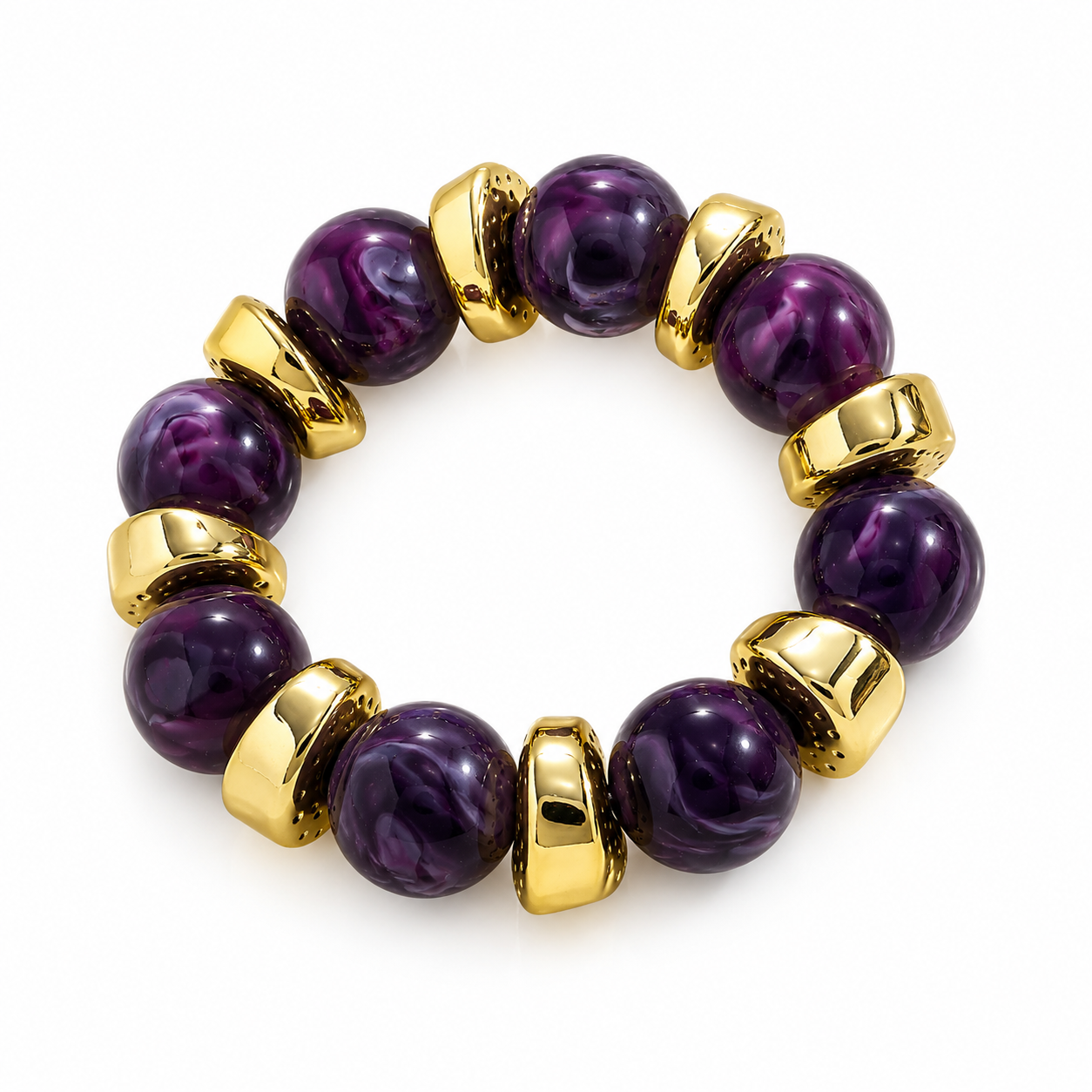 Luxury Marble Beaded Stretch Bracelet with Gold Accents – Multiple Colors