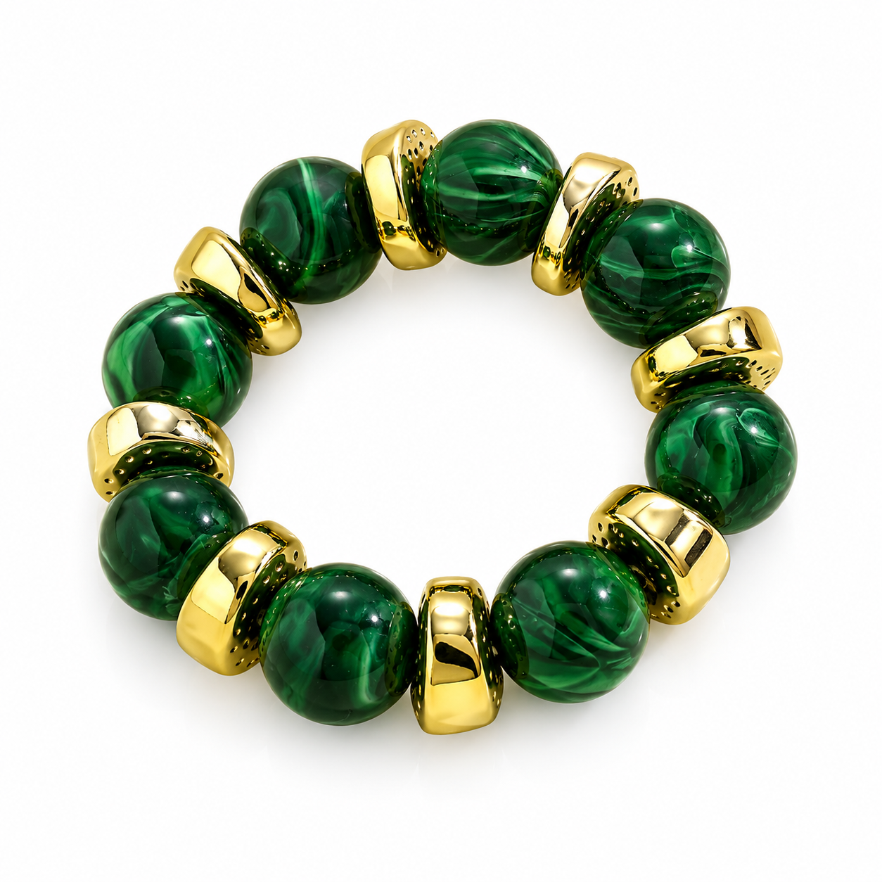 Luxury Marble Beaded Stretch Bracelet with Gold Accents – Multiple Colors