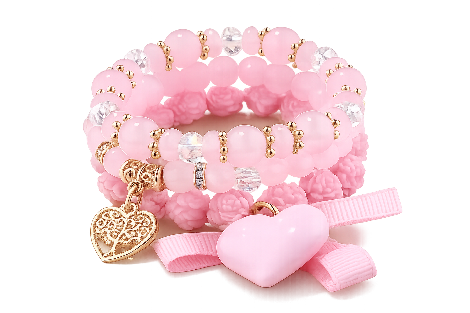 Elegant Heart & Crystal Stretch Bracelet