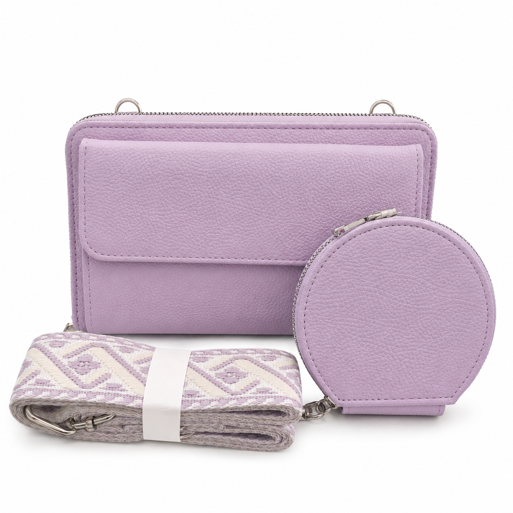 3-Piece Wallet & Coin Purse Set with Adjustable Strap (7 colors)
