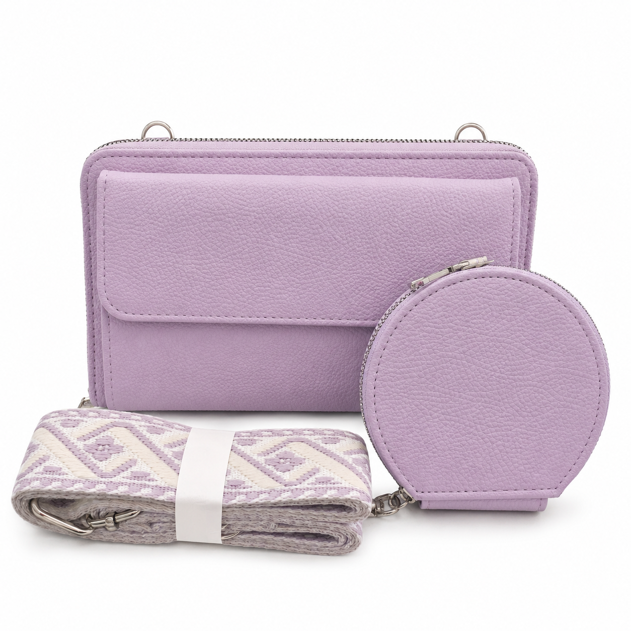 3-Piece Wallet & Coin Purse Set with Adjustable Strap (7 colors)