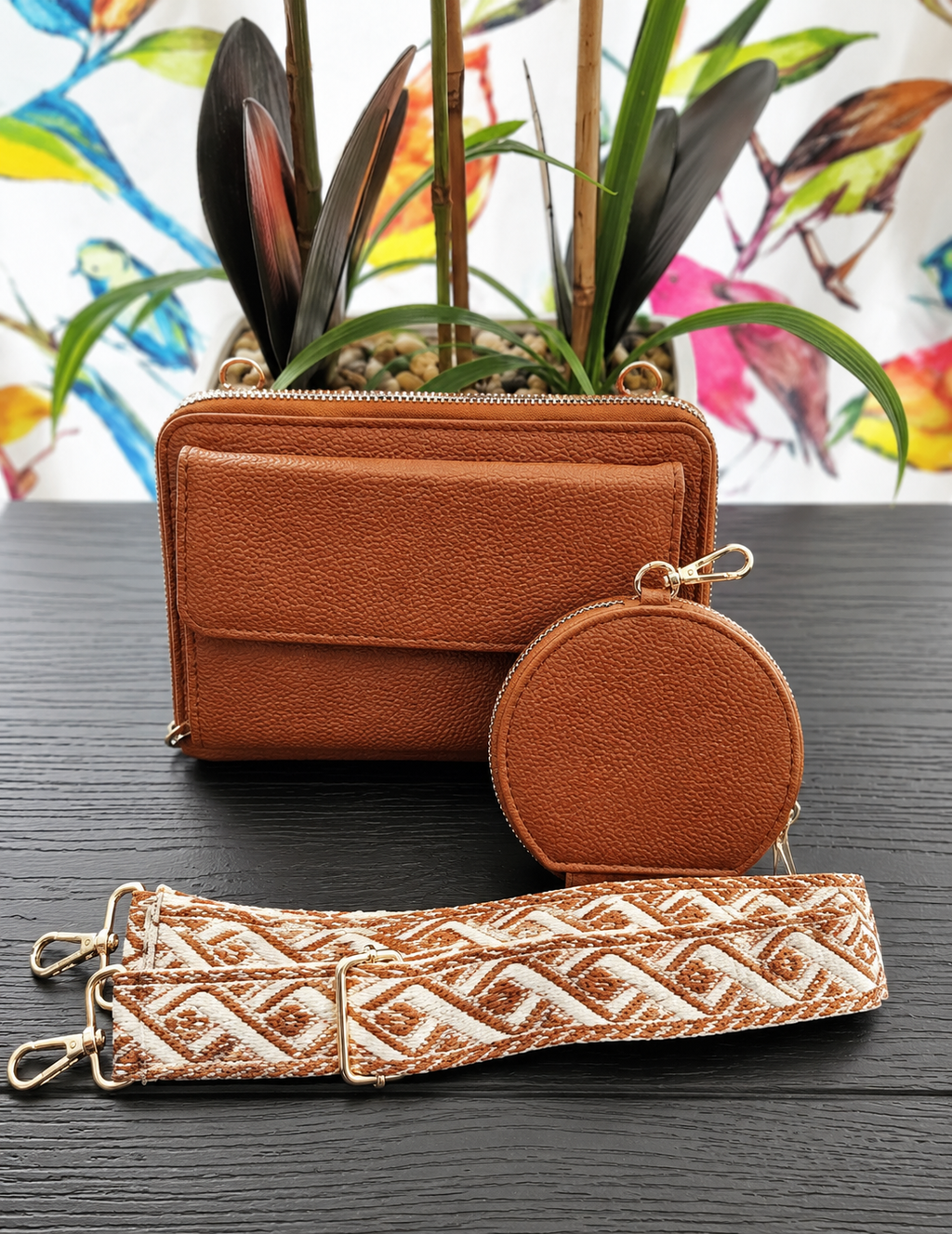 3-Piece Wallet & Coin Purse Set with Adjustable Strap (7 colors)