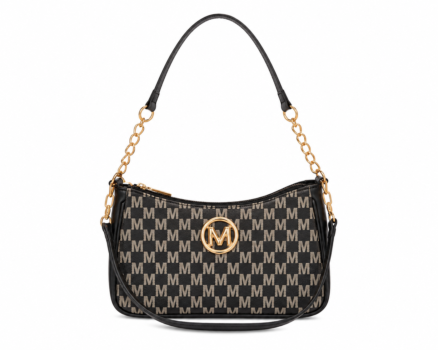Monogram Shoulder Bag with Gold Chain Accent – Trendy Crossbody Purse (4 Colors)
