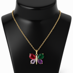 Butterfly Gemstone Pendant Necklace – 18K Gold Plated, Non-Tarnish