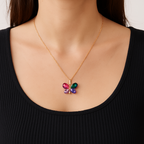 Butterfly Gemstone Pendant Necklace – 18K Gold Plated, Non-Tarnish