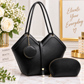 Chic V-Shape Tote Handbag 3-Piece Set with Matching Pouch & Coin Purse