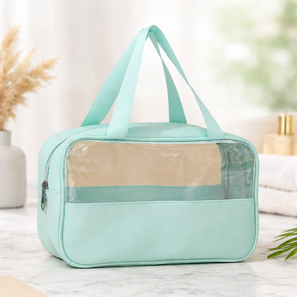 Clear Travel Makeup Bag with Handle – Waterproof Cosmetic Organizer Pouch