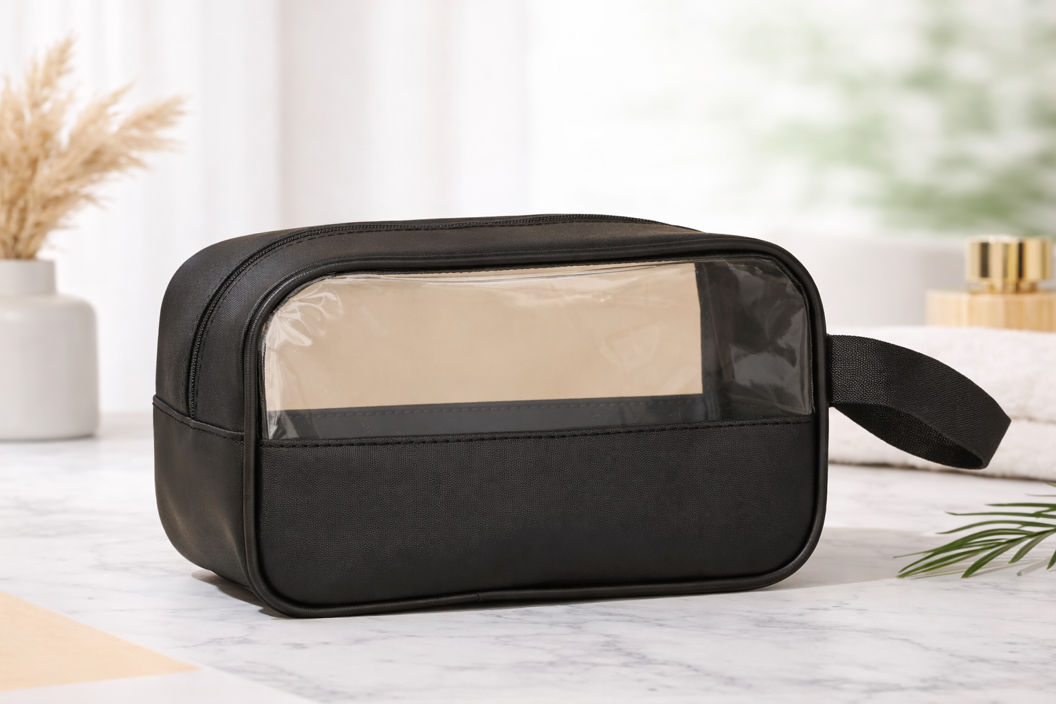 Clear Travel Makeup Bag with Handle – Waterproof Cosmetic Organizer Pouch