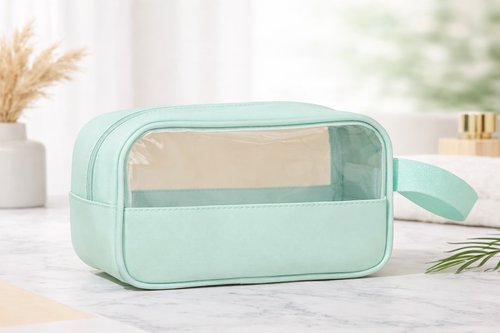 Clear Travel Makeup Bag with Handle – Waterproof Cosmetic Organizer Pouch