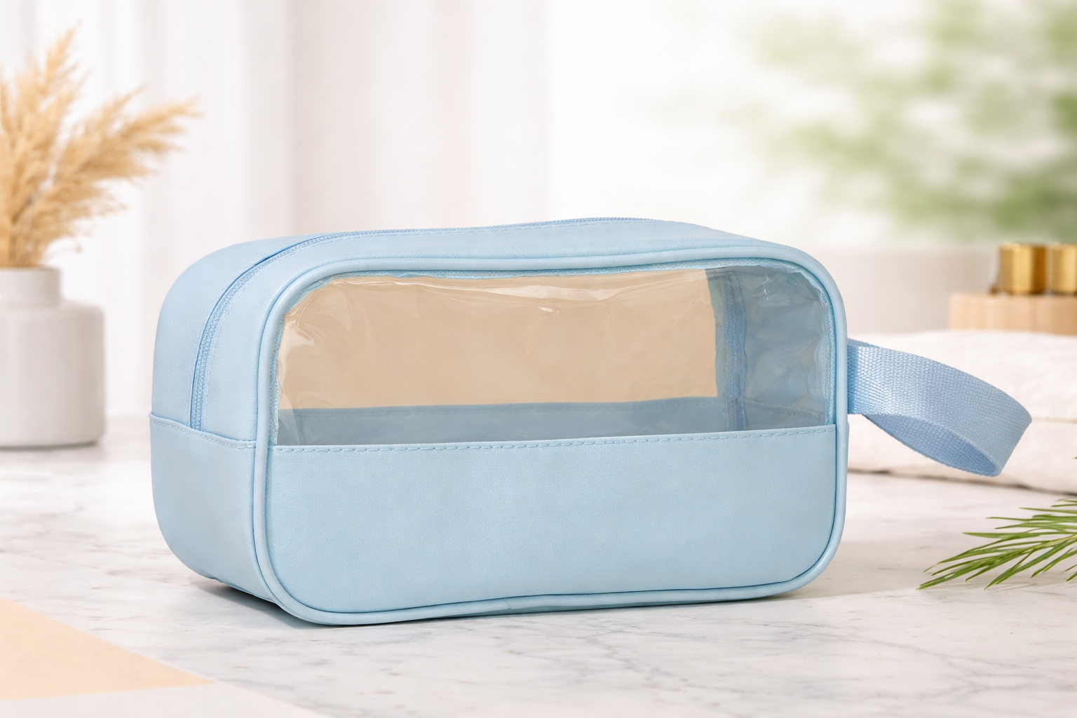Clear Travel Makeup Bag with Handle – Waterproof Cosmetic Organizer Pouch