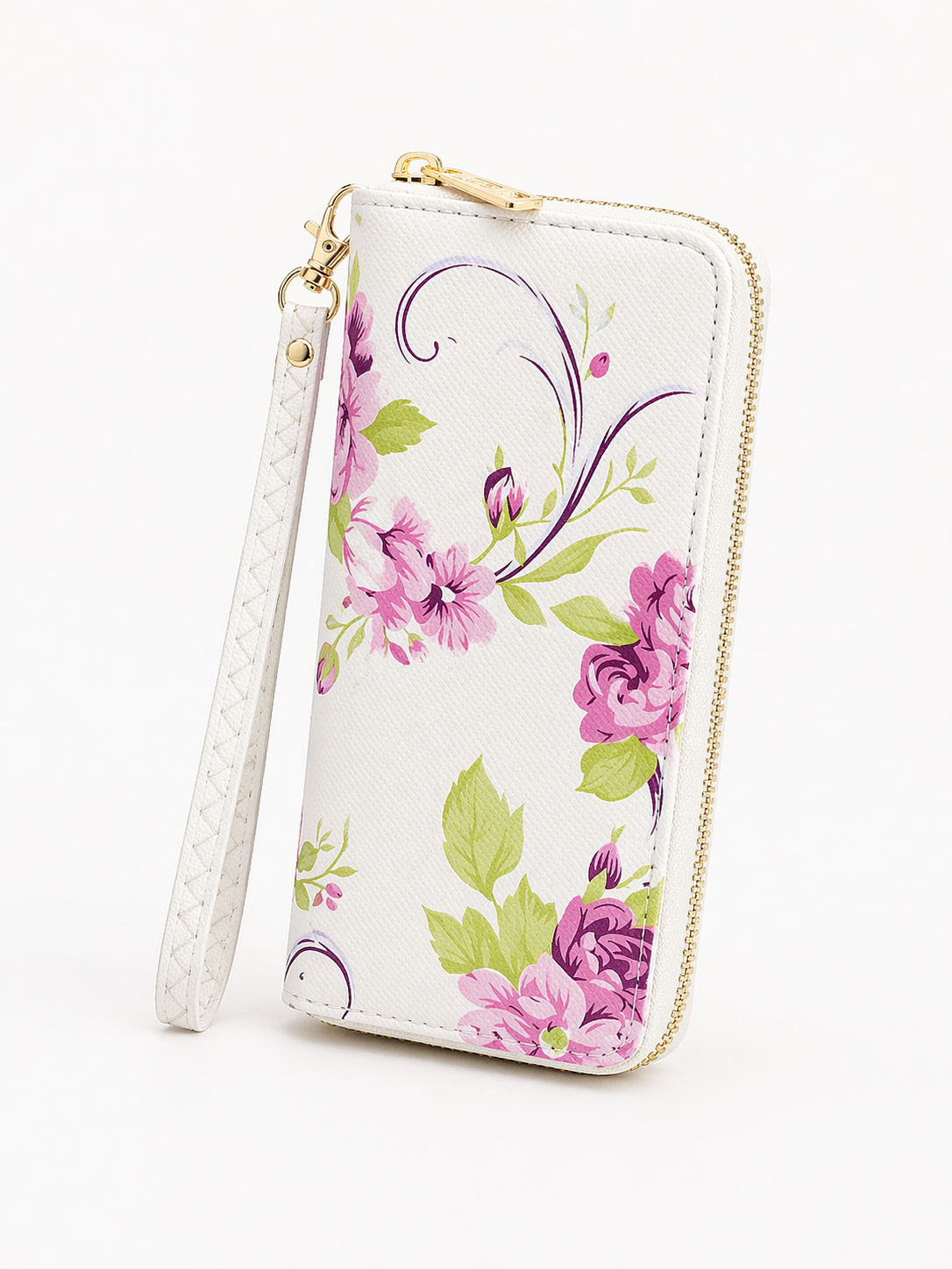 Floral Zipper Wristlet Wallet – PU Leather Phone Wallet Clutch with Strap