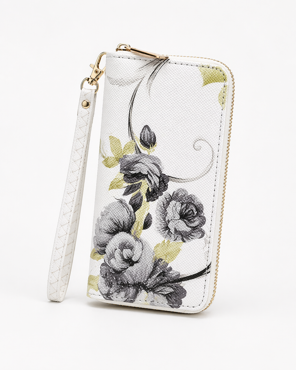 Floral Zipper Wristlet Wallet – PU Leather Phone Wallet Clutch with Strap