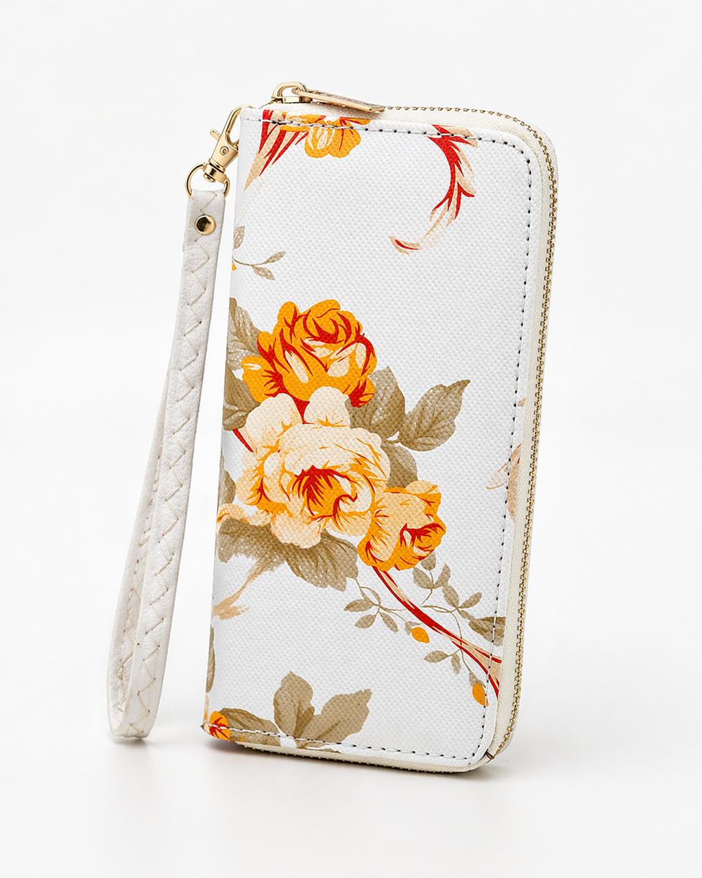 Floral Zipper Wristlet Wallet – PU Leather Phone Wallet Clutch with Strap