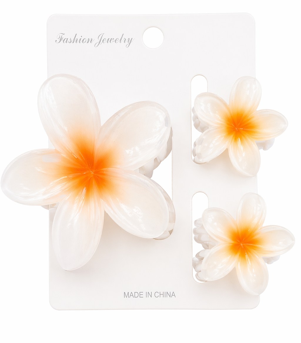 Multicolor Plumeria Flower Hair Clips Set – Tropical Floral Claw Clips, Aesthetic Hair Accessories for Women & Girls