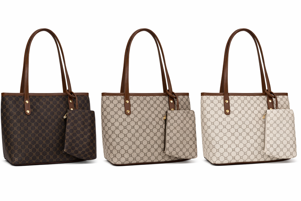 Classic Pattern Tote Bag with Matching Pouch