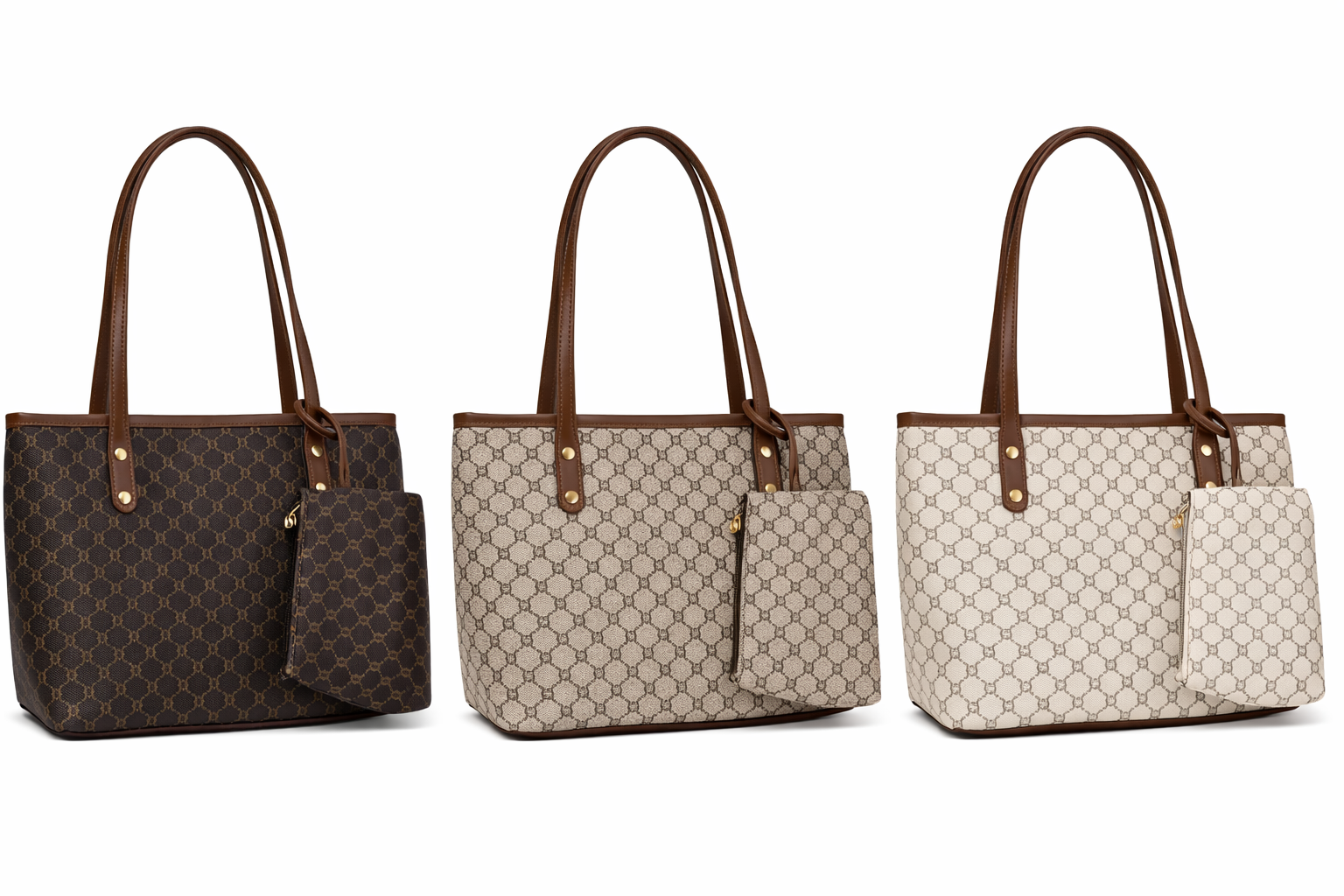 Classic Pattern Tote Bag with Matching Pouch