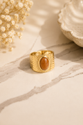 Sunburst Goldstone Signet Ring – Gold Plated Stainless Steel