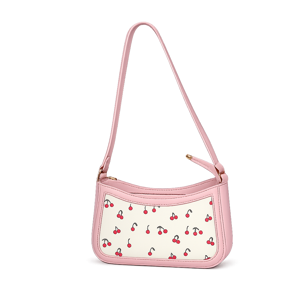 Cherry Print Shoulder Bag – Cute Aesthetic Mini Baguette Purse for women