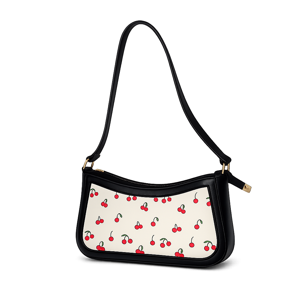 Cherry Print Shoulder Bag – Cute Aesthetic Mini Baguette Purse for women