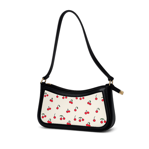 Cherry Print Shoulder Bag – Cute Aesthetic Mini Baguette Purse for women