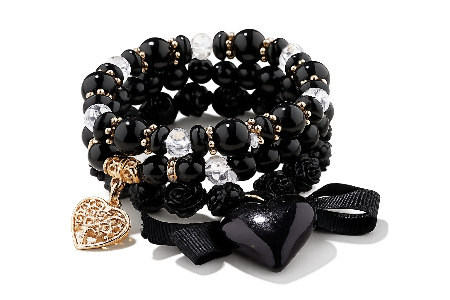 Elegant Heart & Crystal Stretch Bracelet