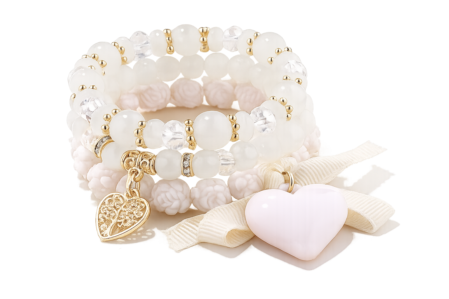 Elegant Heart & Crystal Stretch Bracelet