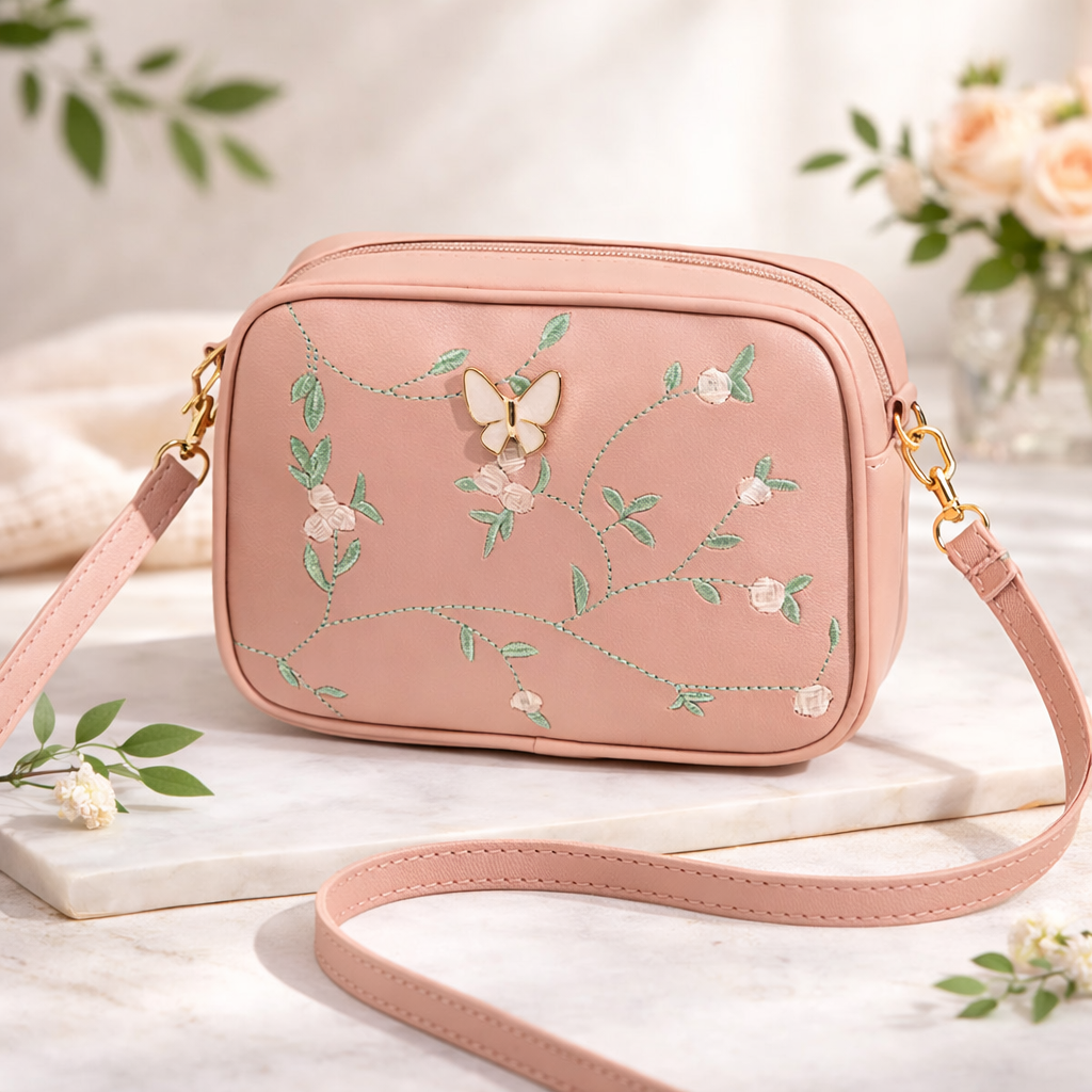 Floral Butterfly Crossbody Purse – Embroidered Mini Shoulder Bag | Cute Women's Handbag