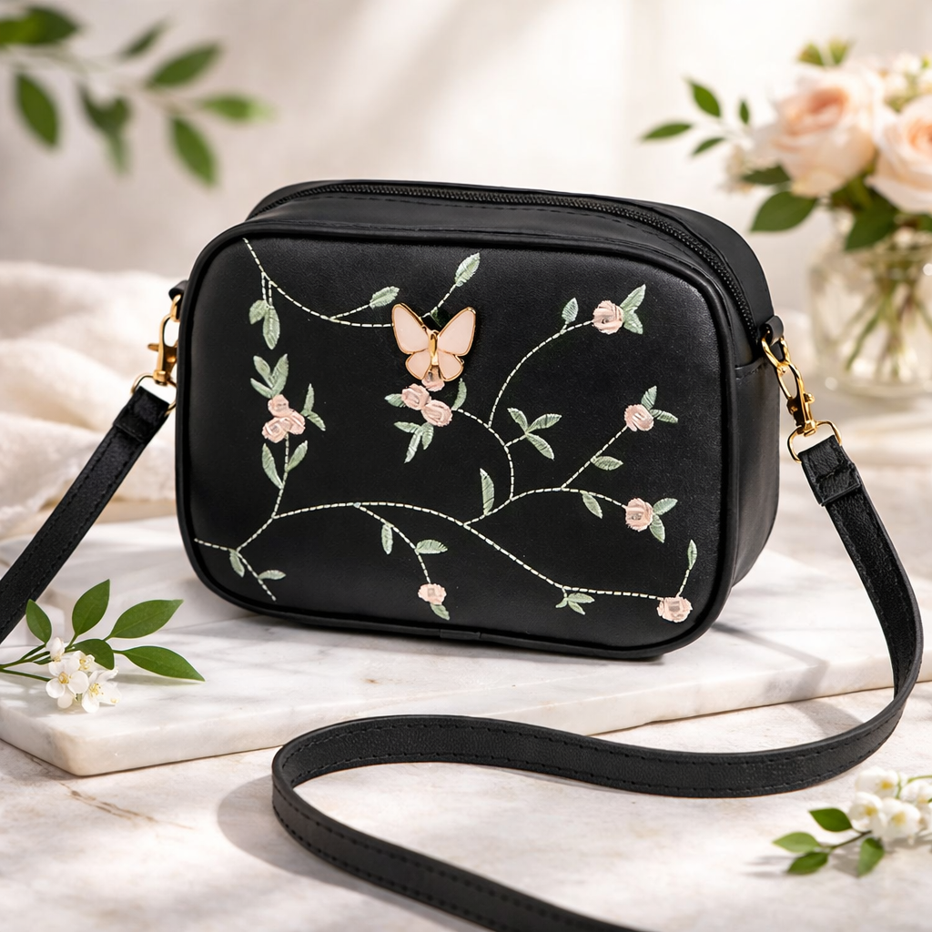 Floral Butterfly Crossbody Purse – Embroidered Mini Shoulder Bag | Cute Women's Handbag