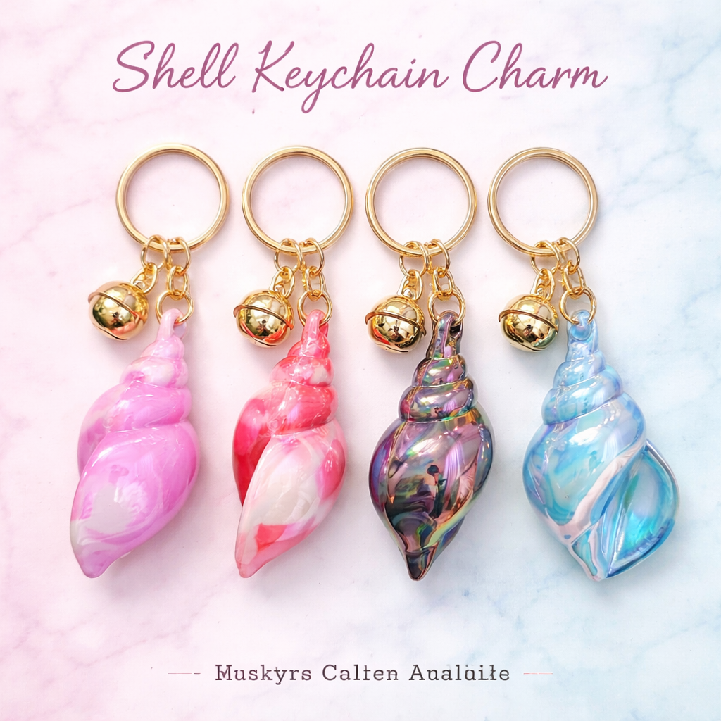 Iridescent Shell Keychain Charm with Gold Bell
