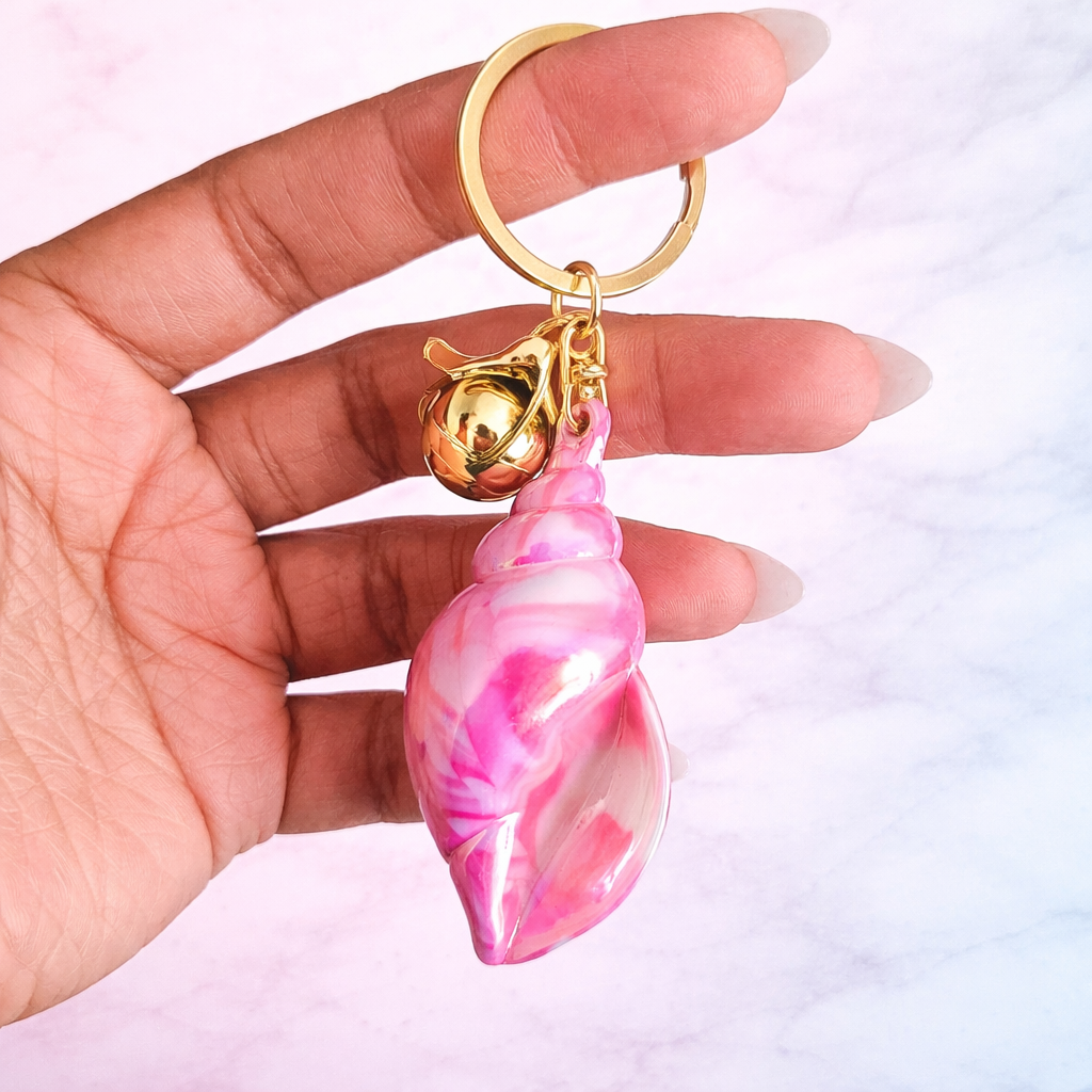 Iridescent Shell Keychain Charm with Gold Bell