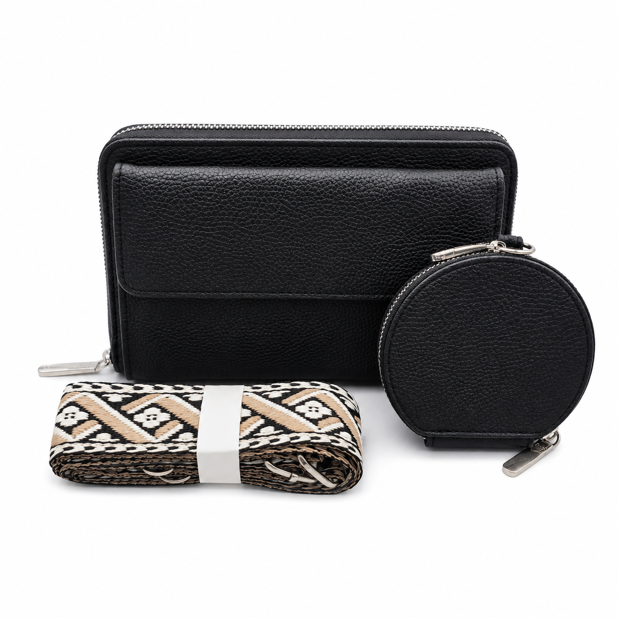 3-Piece Wallet & Coin Purse Set with Adjustable Strap (7 colors)