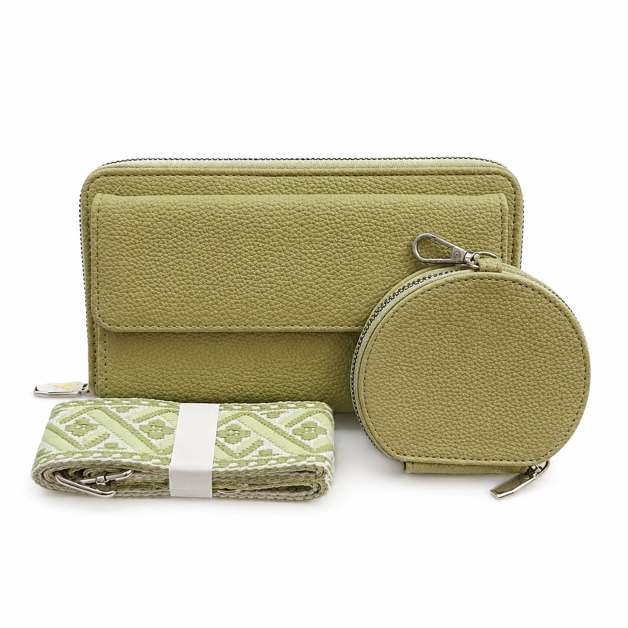 3-Piece Wallet & Coin Purse Set with Adjustable Strap (7 colors)