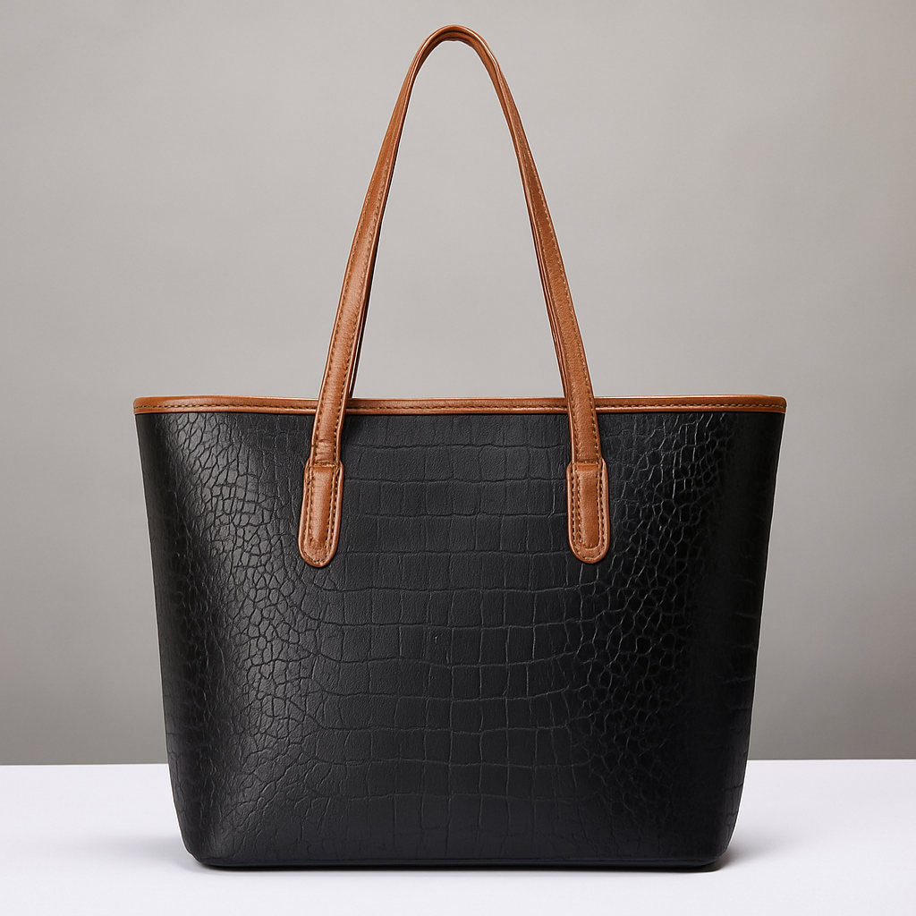 Croc-Embossed Leather Tote Bag